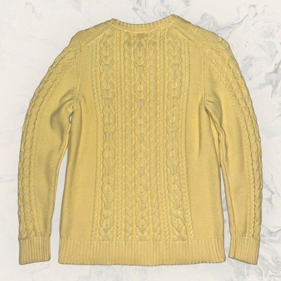 L.L. Bean Women’s Cable Knit Yellow Sweater Size Medium 298839 - Picture 6 of 6